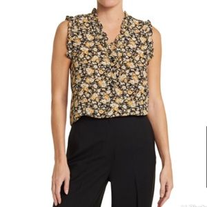 ⚡️⚡️Everleigh Womens Ruffled Top V-neck High Low Tank Black Yellow Floral S/P